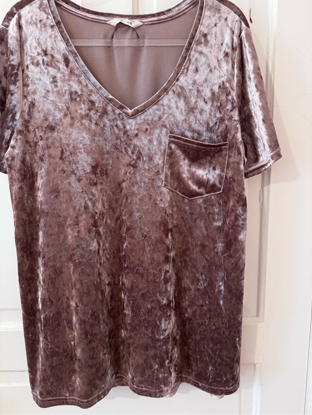 Velvet V-Neck Pocket Tunic Top - Taupe